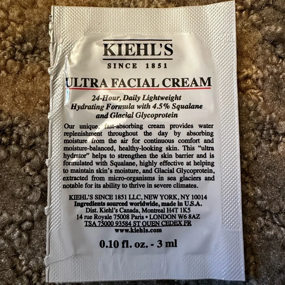 🎁 7 Day Supply of KIEHL’S Ultra Facial Cream (7 -3ml sample size)